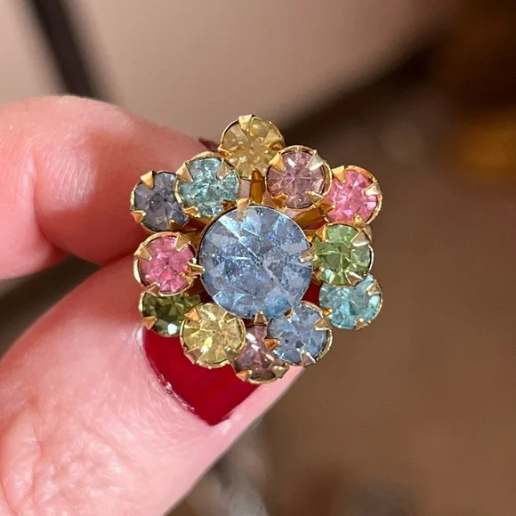 Vintage antique art deco Retro Crystal Pastel fruit salad Mini Flower Brooch - Picture 5 of 13